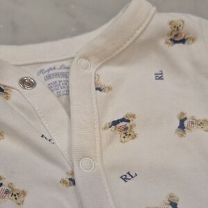 Polo Ralph Lauren Cream Snap Newborn One Pc Teddy Bear Design Excellent Preppy